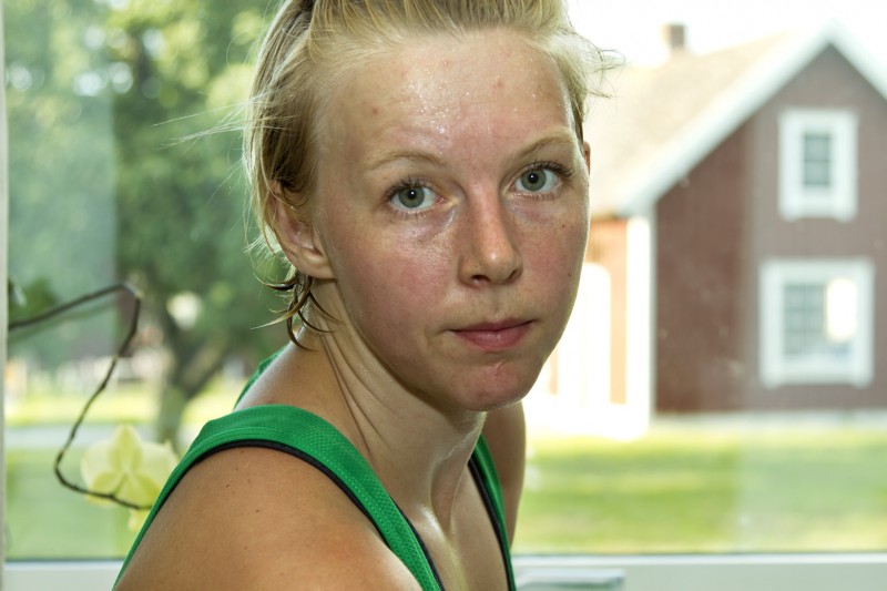 Anna Jansson svettig efter ett träningspass
